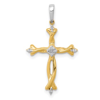 14k Two-Tone 1/20 carat Diamond Cross Pendant
