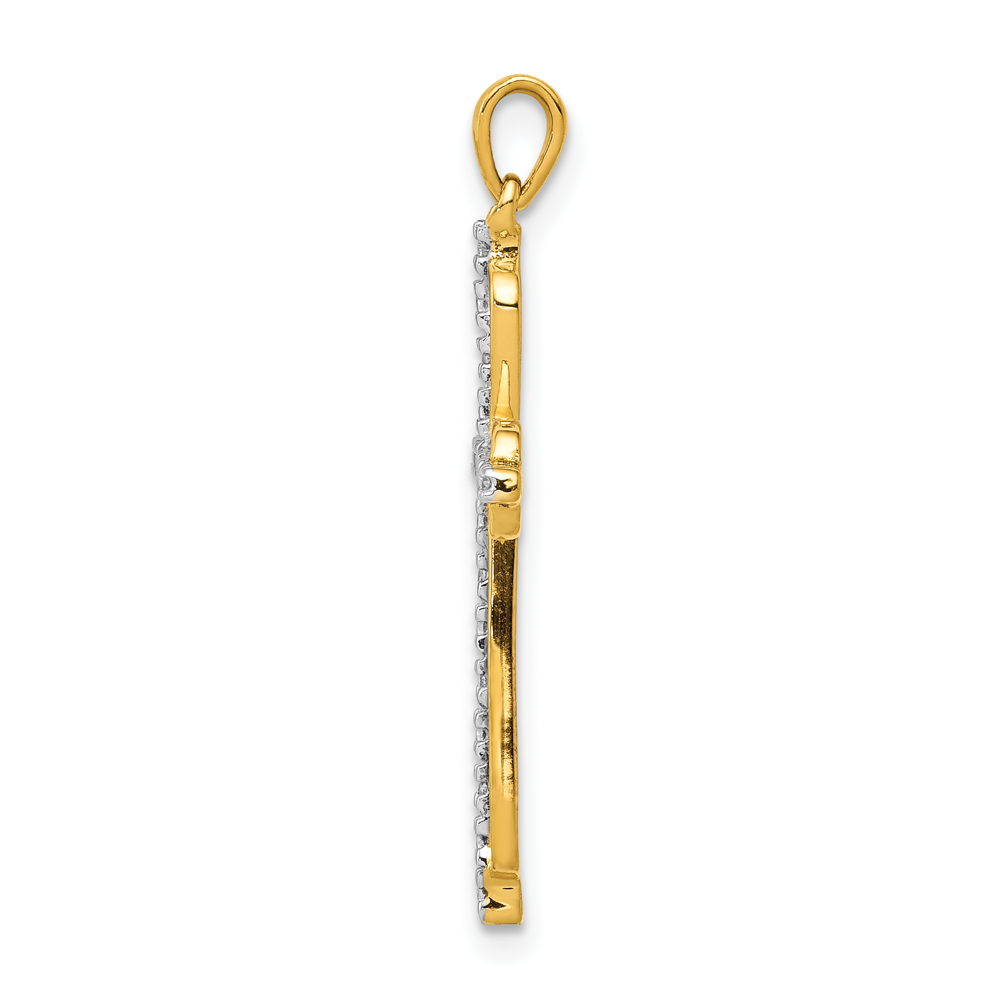 Diamond White Rhodium .03 carat Cross Charm Pendant 14k Yellow Gold 29x16.5mm product image view 2