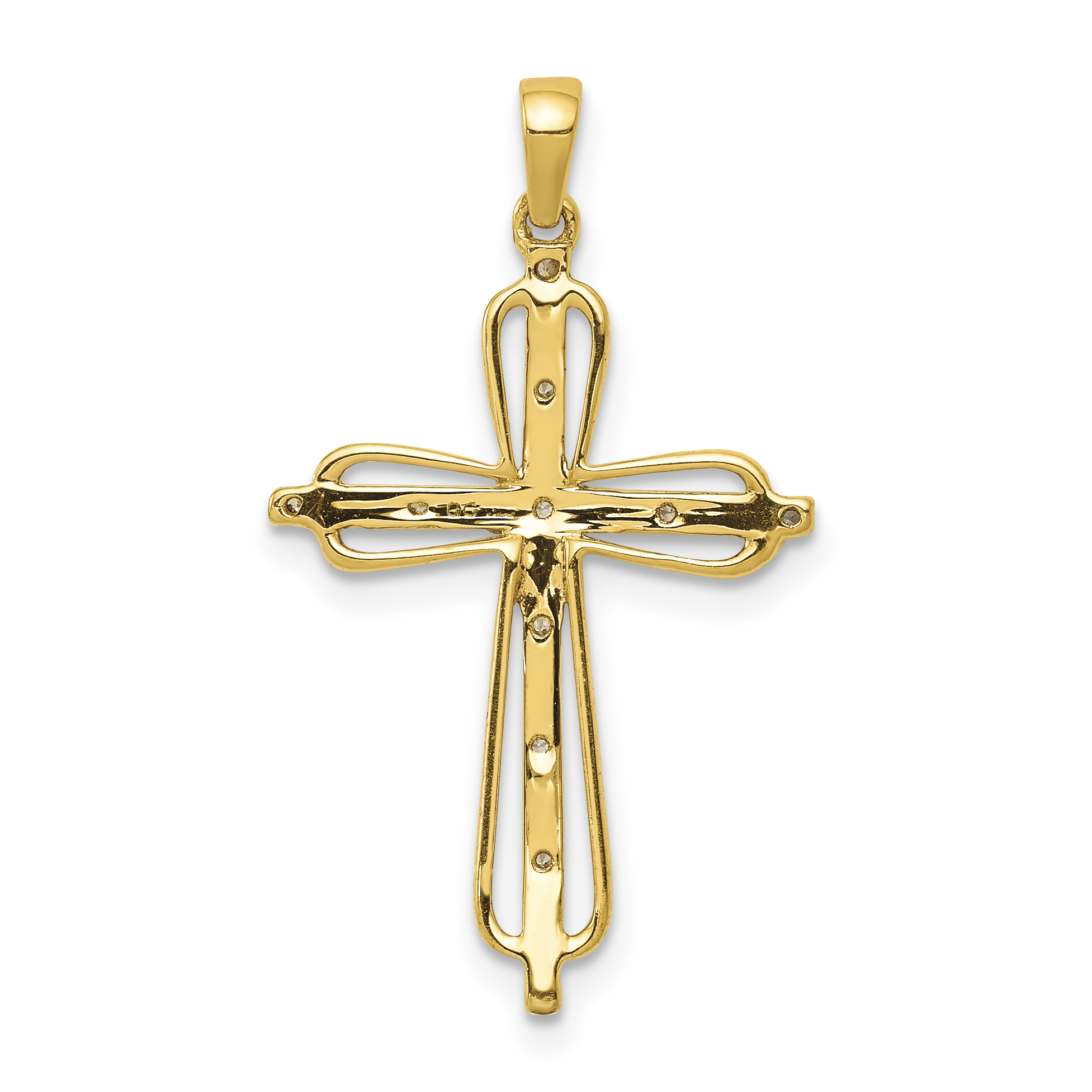 Diamond White Rhodium .03 carat Cross Charm Pendant 14k Yellow Gold 29x16.5mm product image view 3