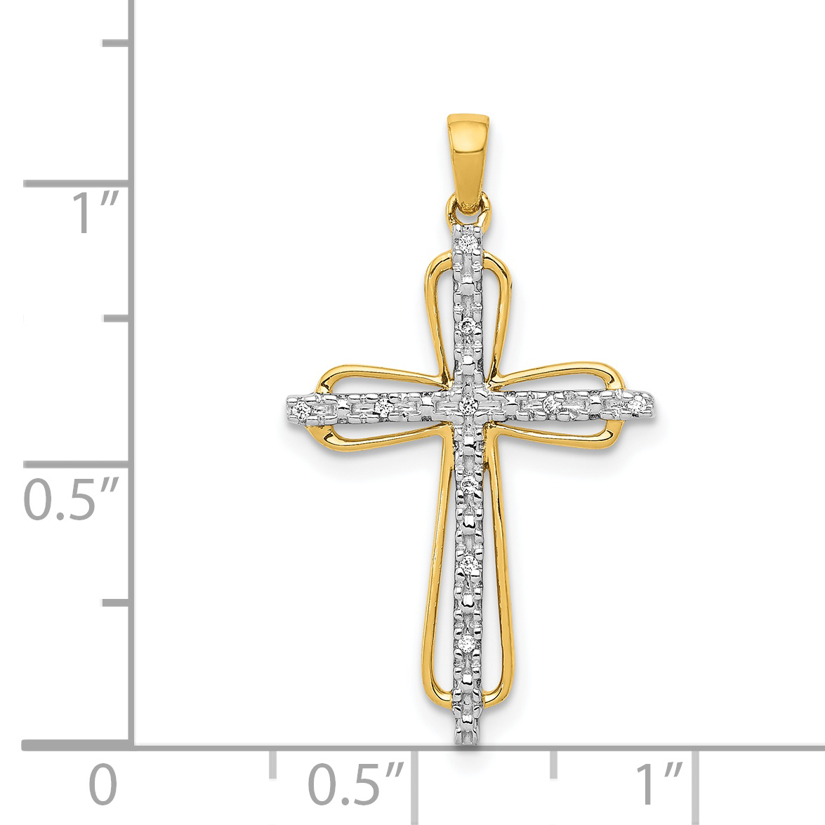 Diamond White Rhodium .03 carat Cross Charm Pendant 14k Yellow Gold 29x16.5mm product image view 4