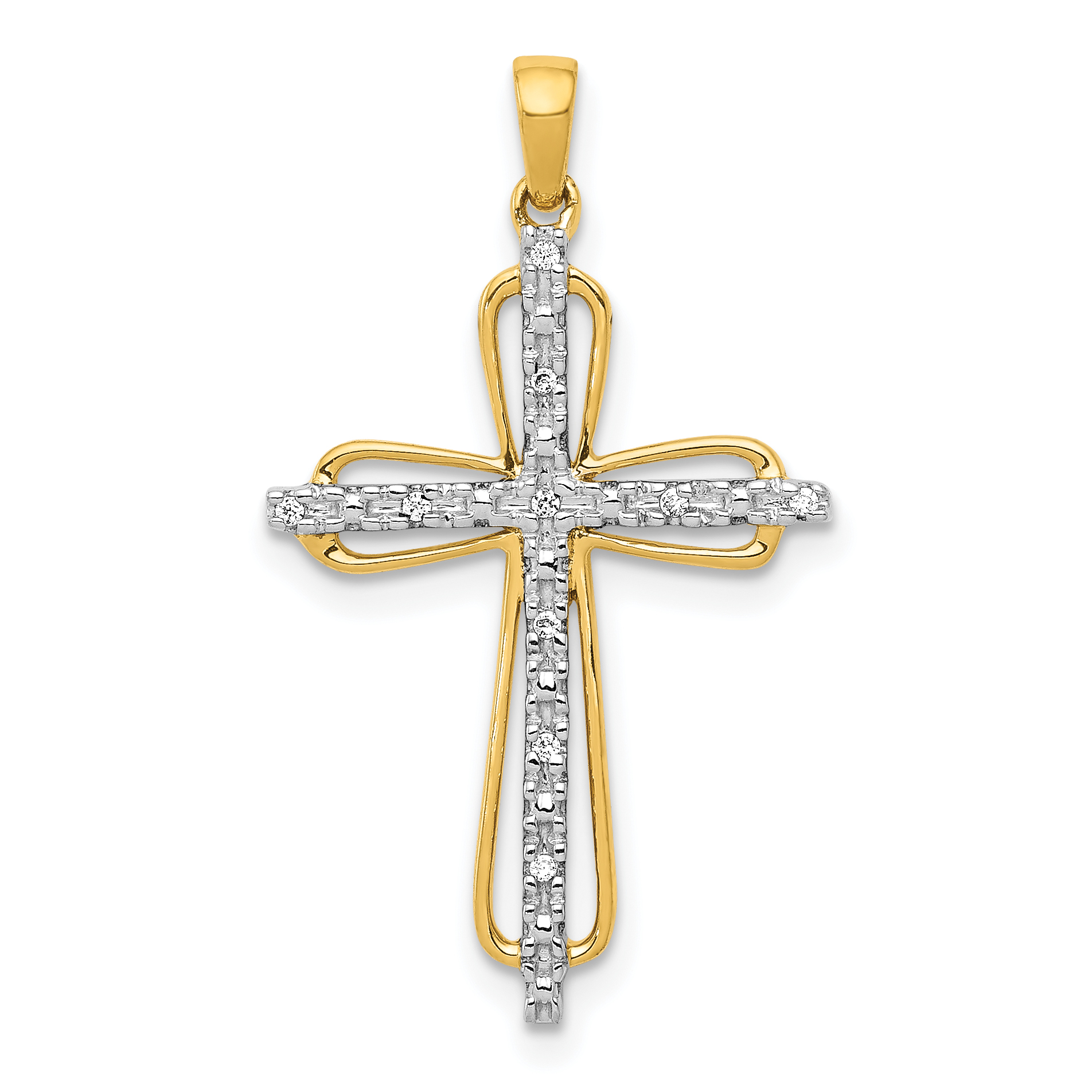 Diamond White Rhodium .03 carat Cross Charm Pendant 14k Yellow Gold 29x16.5mm main product image