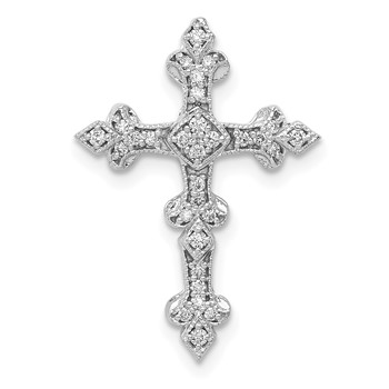 14k White Gold 1/6 carat Diamond Filigree Cross Chain Slide