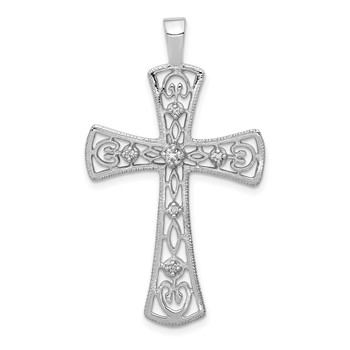 14k White Gold 1/10 carat AA Diamond Cross Pendant