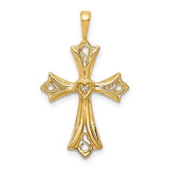 14k AA Diamond Cross with Heart Center Pendant