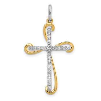 14k Two-tone 1/6 carat Diamond Cross Pendant