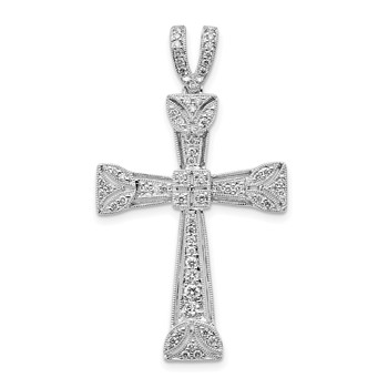14k White Gold 3/8 carat Diamond Filigree Cross Pendant
