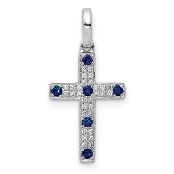 14k White Gold 1/15 carat Diamond and Sapphire Cross Pendant