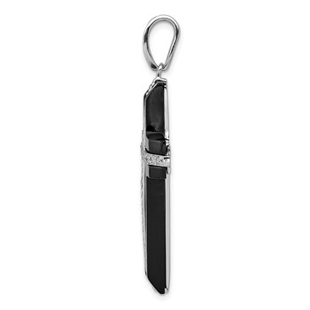 14k White Gold 1/4 carat Diamond and Onyx Cross Pendant — alternate view