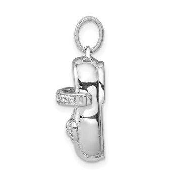 14k White Gold Diamond Baby Girl Shoe Pendant — alternate view