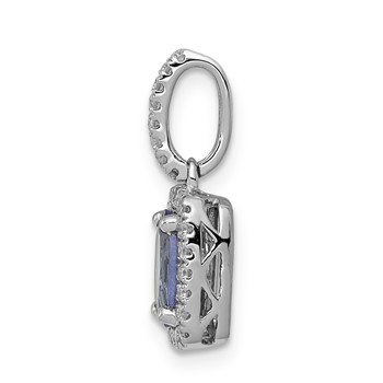 14k White Gold .94 Oval Tanzanite and Diamond Rectangle Halo Pendant — alternate view