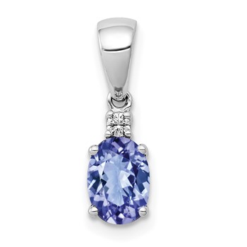 14k White Gold .75 Oval Tanzanite and Diamond Pendant