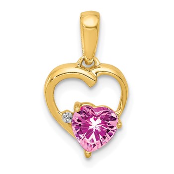 14k Lab Created Pink Sapphire and Diamond Heart Pendant