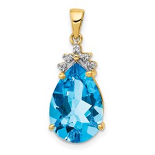 Image of 14k Pear Blue Topaz & Diamond Pendant