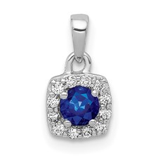 Image of 14k White Gold Diamond and .20 Sapphire Square Halo Pendant