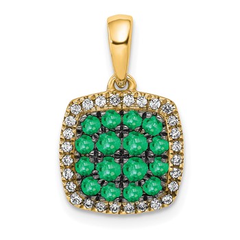 14k Yellow Gold Diamond and .50 Emerald Square Halo Pendant