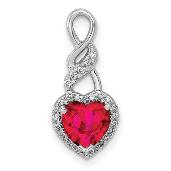 14k White Gold Diamond and Ruby Heart Chain Slide