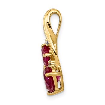 14k Lab Created Ruby and Diamond 2-Heart Pendant Fits up to 2mm Regular/3mm Fancy or Reversible Omega — alternate view