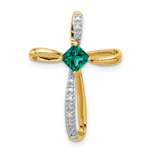Image of 14k w/Rhodium Lab Created Emerald and Diamond Cross Slide