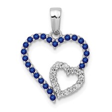 Image of 14k White Gold Diamond and Sapphire Double Heart Pendant