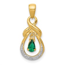 Image of 14k Pear Emerald and Diamond Pendant