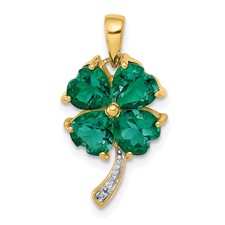 Image of 14k Created Emerald and Diamond Four Leaf Clover Pendant