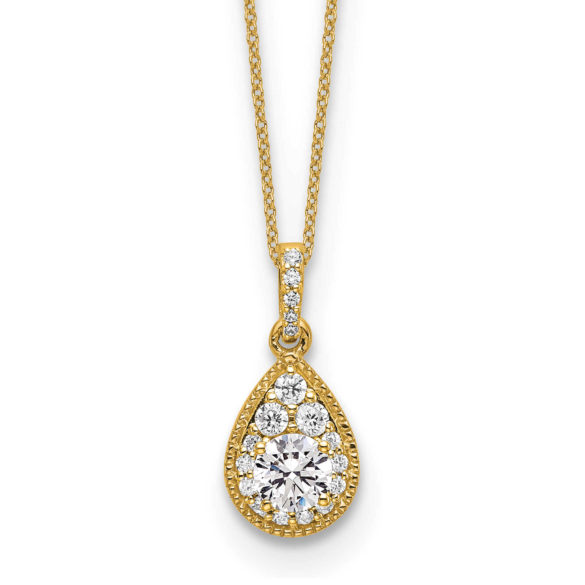 10k 1/2 carat Lab Grown Diamond VS/SI+ G+ Complete 18 inch Teardrop Halo Pendant Necklace