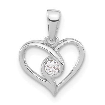 Sterling Silver Polished Diamond Heart Pendant