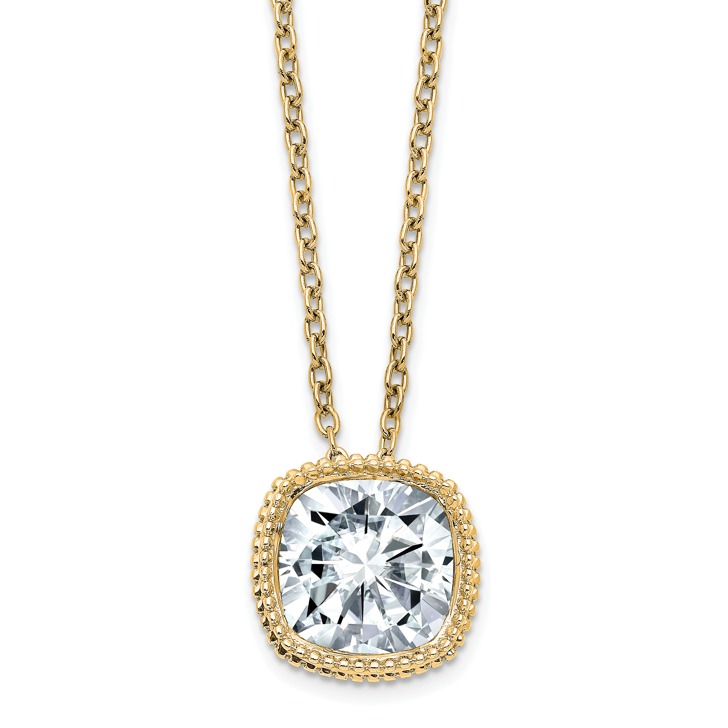 14ky Cushion Beaded Bezel 18in Necklace G H I True Light Moissanite
