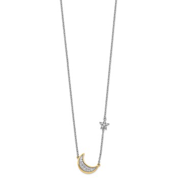 14k Two-tone 1/6 carat Diamond Crescent Moon with Star 18 inch Necklace — alternate view