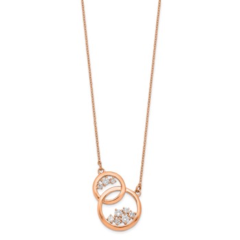 14k Rose Gold Polished 1/4 carat Diamond Interlocked Circles 18 inch Necklace — alternate view