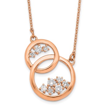 14k Rose Gold Polished 1/4 carat Diamond Interlocked Circles 18 inch Necklace