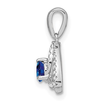 14k White Gold Diamond and Round Blue Sapphire Triangle Pendant — alternate view