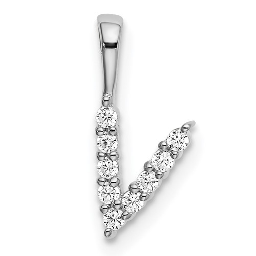 14kw 1/10ct Lab Grown Diamond VS/SI+ G+ Complete Letter V Initial Pendant