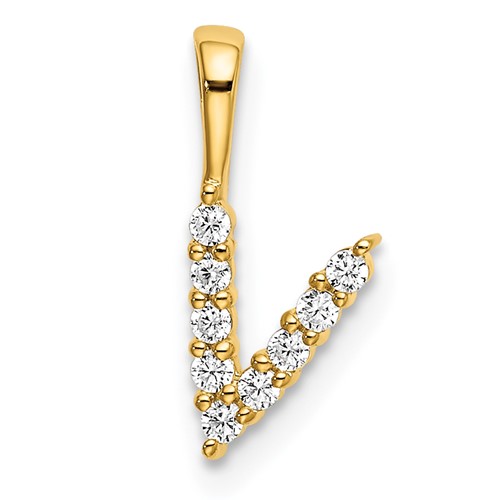 14k 1/10ct Lab Grown Diamond VS/SI+ G+ Complete Letter V Initial Pendant
