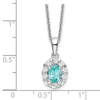 Pure Serenity 14k White Gold 5/8 carat Lab Grown Diamond VS/SI+ G+ and Lab Created Paraiba 18 inch Oval Halo Pendant Necklace — alternate view