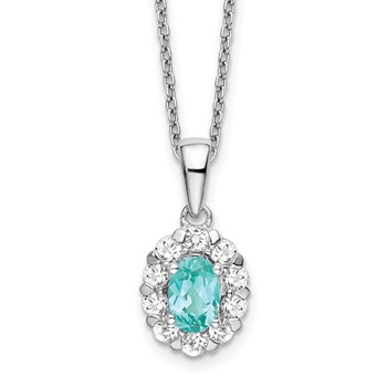 Pure Serenity 14k White Gold 5/8 carat Lab Grown Diamond VS/SI+ G+ and Lab Created Paraiba 18 inch Oval Halo Pendant Necklace