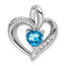 Image of 10k White Gold Blue Topaz and Diamond Heart Pendant