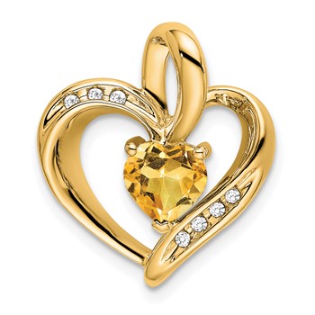 14k Yellow Gold Citrine and Diamond Heart Pendant