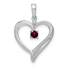 Image of 14k White Gold Garnet and Diamond Heart Pendant