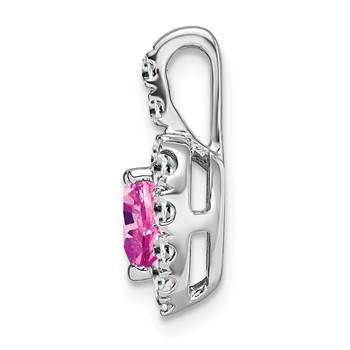 14k White Gold Lab Created Pink Sapphire and White Topaz Halo Heart Pendant — alternate view