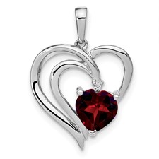 Image of Sterling Silver Rhodium-plated Garnet and Diamond Pendant