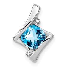 Image of 14k White Gold Blue Topaz and Diamond Pendant