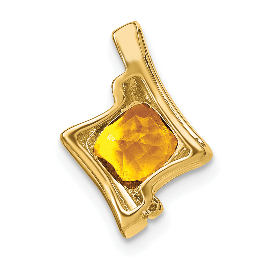 Diamond Cushion Citrine and Chain Slide Pendant Charm Real 10k Yellow Gold detailed image 4