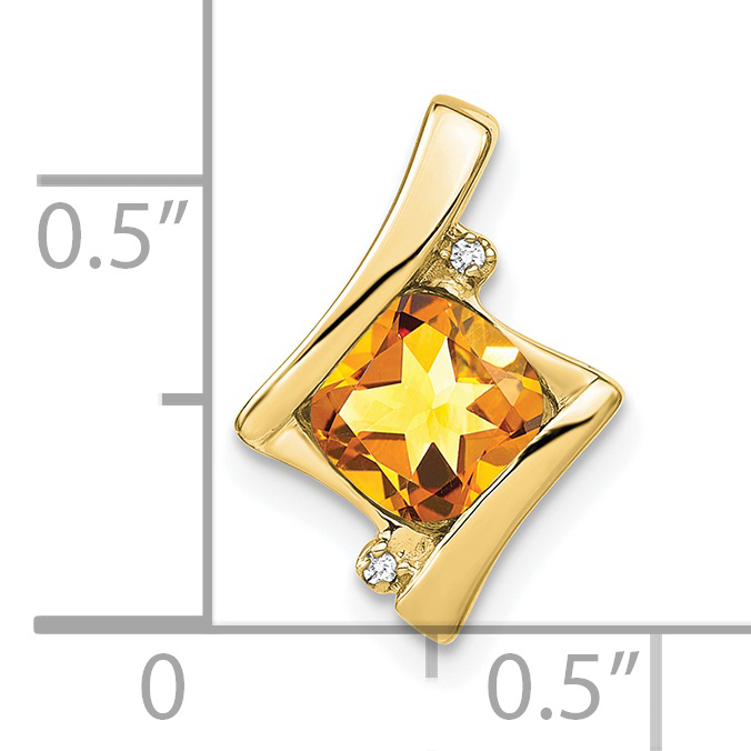 Diamond Cushion Citrine and Chain Slide Pendant Charm Real 10k Yellow Gold detailed image 3