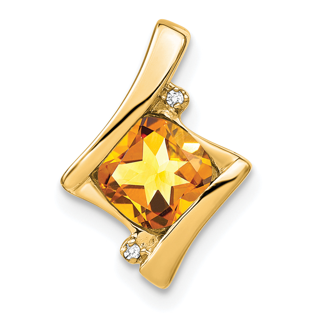Diamond Cushion Citrine and Chain Slide Pendant Charm Real 10k Yellow Gold main product image