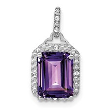 Image of 10k White Gold Emerald-cut Amethyst and Diamond Halo Pendant