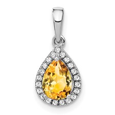 Image of 14k White Gold Pear Citrine and Diamond Halo Pendant
