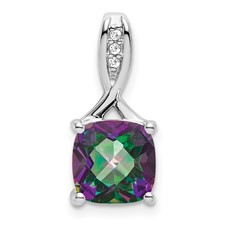 Image of 14k White Gold Cushion Mystic Fire Topaz and Diamond Pendant