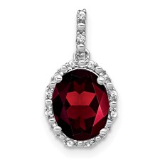 Image of 14k White Gold Oval Garnet and Diamond Halo Pendant