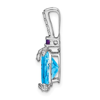 14k White Gold 10x8mm Oval Blue Topaz/Amethyst/Diamond Pendant — alternate view